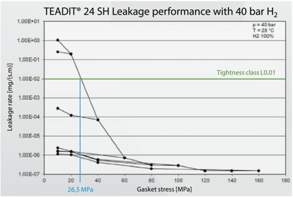 Electrolyzer technology in H2 extraction. Teadit 24SH leakage performance with 40 bar H2