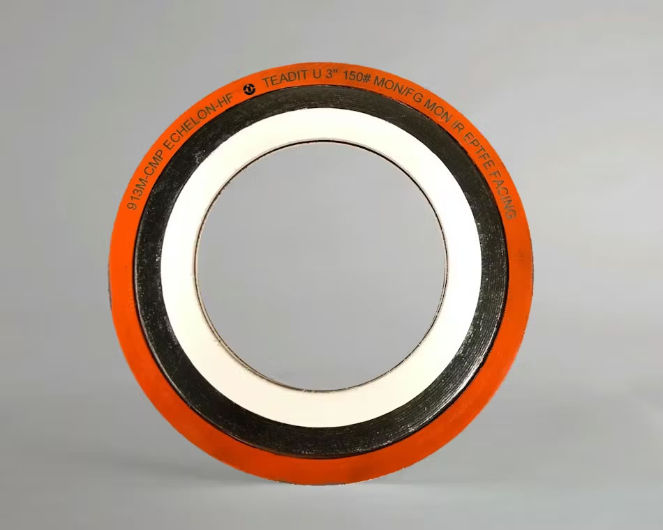 Engineered solutions, like this example of an Echelon gasket for use in HF service, take advantage of the strengths of different materials and sealing technologies. Engineered solutions, like this example of an Echelon gasket for use in HF service, take advantage of the strengths of different materials and sealing technologies.