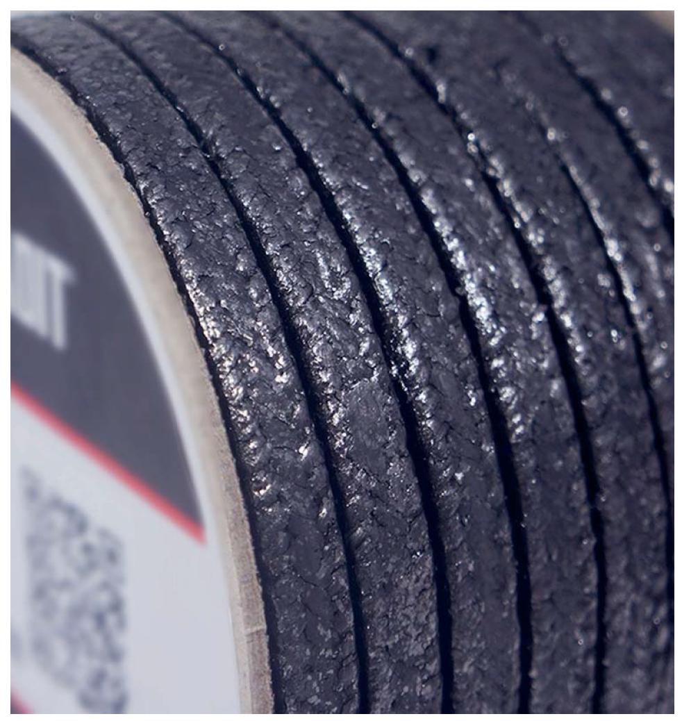 Example of graphite or carbon fiber packing, such as Teadit 2200C style packing. Example of graphite or carbon fiber packing, such as Teadit 2200C style packing.
